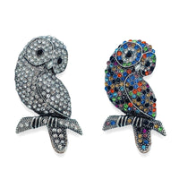 Crystal Studded Owl Brooch Pin in Clear or Multicolor Crystals (1.5x2.5in)