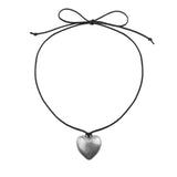 Puffy Heart Black Cord Necklace in Silver or Gold (37in)(1.4x1.5in)
