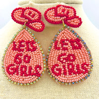 Let's Go Girls Pink Cowboy Hat Teardrop Beaded Earrings (1.5x3in)