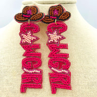 "COWGIRL" Rodeo Western Theme Beaded Earrings in 3 Colors (1.25x3.5in)