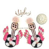 Pink Guitar & Angel Wings Seed Bead Earrings (1.75x2.5in)