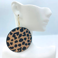 Leopard Animal Print Round Leather Earrings in White or Brown (2.19x2.98in)