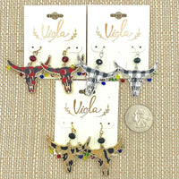 Christmas Themed Buffalo Plaid Bull Earrings (1.5x1.75in)