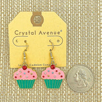Strawberry Frosting with Sprinkles Pink Cupcake Dangle Earrings (0.75x1.75in)