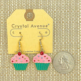 Strawberry Frosting with Sprinkles Pink Cupcake Dangle Earrings (0.75x1.75in)