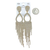 Rhinestone Teardrop Fringe Clip On Earrings in Silver or Gold (1.08x5.75in)