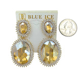 Clip On 2 Tier Oval Crystal Rhinestone Dangle Earrings - 4 Colors (1.2x2.6in)