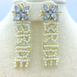 "BRIDE" Pearl Seed Bead Wedding Earrings - Beaded (0.75x2.5in)