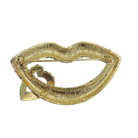 Pink & Green Crystal Studded Lips & Heart Pin (2.75x1.75in)