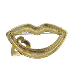 Pink & Green Crystal Studded Lips & Heart Pin (2.75x1.75in)