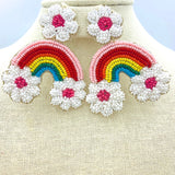 Rainbow Flower Seed Bead Earrings (2.25x2.75in)