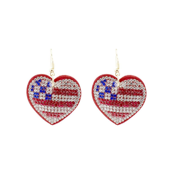 Patriotic USA Flag Themed Suede Heart Shaped Dangle Earrings (1.5x2in)