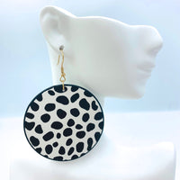 Leopard Animal Print Round Leather Earrings in White or Brown (2.19x2.98in)
