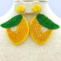 Lemon Seed Bead Earrings - Beaded, Fruit, Viola (2x3in)