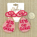 Let's Go Girls Pink Cowboy Hat Teardrop Beaded Earrings (1.5x3in)