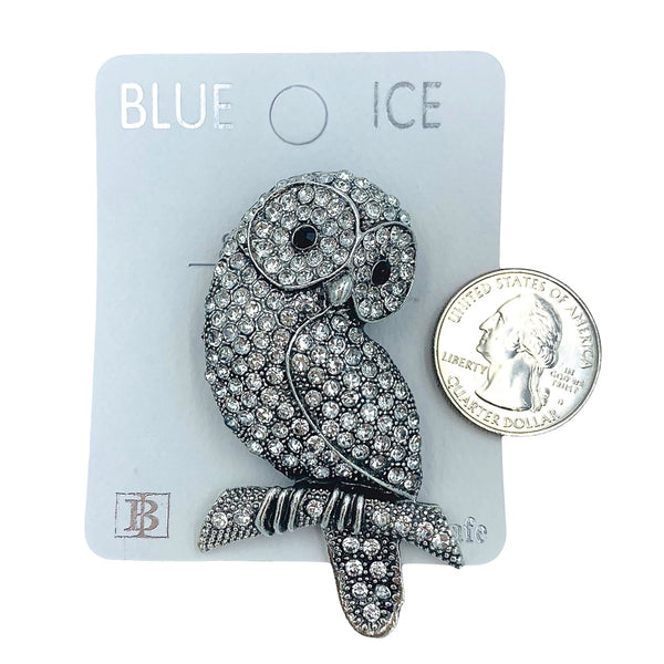 Crystal Studded Owl Brooch Pin in Clear or Multicolor Crystals (1.5x2.5in)