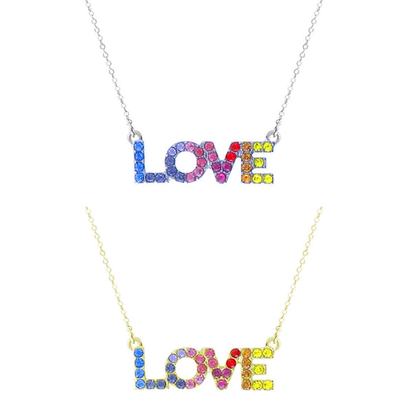 Rainbow Love Necklace in Rhodium or Gold Plated (0.55x0.55in) (18+3in)