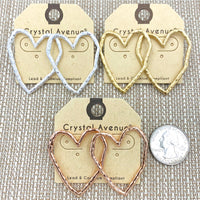 Irregular Line Heart Post Earrings in 3 Colors (1.5x1.75in)