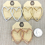 Irregular Line Heart Post Earrings in 3 Colors (1.5x1.75in)