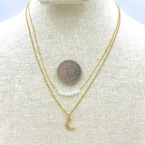 Pearl & Crescent Moon 2 Strand Necklace (16in/17+3in)