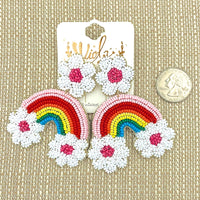 Rainbow Flower Seed Bead Earrings (2.25x2.75in)