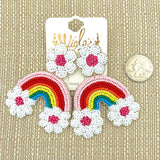 Rainbow Flower Seed Bead Earrings (2.25x2.75in)