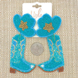Cowboy Hat & Boots Beaded Earrings - Available in 3 Colors (2x4in)