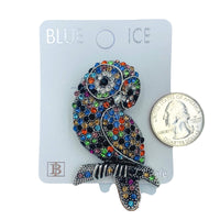 Crystal Studded Owl Brooch Pin in Clear or Multicolor Crystals (1.5x2.5in)