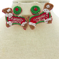 Naughty or Nice Dachshund Christmas Seed Bead Earrings - Beaded (2x1.5in)