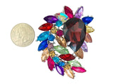 Peacock Train Shaped Rhinestone Burst Brooch Pin - 14 Colors (06233)(2.25x2.5in)