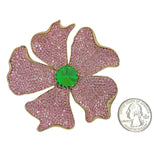 Pink & Green Crystal Studded Flower Pin (3x3in)