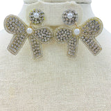 Ribbon Bow Crystal & Pearl Seed Bead Earrings in 3 Colors - Beaded (1.75x1.75in)