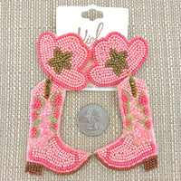 Cowboy Hat & Boots Beaded Earrings - Available in 3 Colors (2x4in)