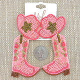 Cowboy Hat & Boots Beaded Earrings - Available in 3 Colors (2x4in)