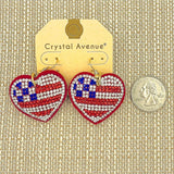 Patriotic USA Flag Themed Suede Heart Shaped Dangle Earrings (1.5x2in)