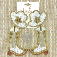 Cowboy Hat & Boots Beaded Earrings - Available in 3 Colors (2x4in)