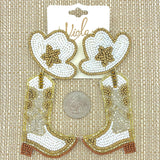 Cowboy Hat & Boots Beaded Earrings - Available in 3 Colors (2x4in)