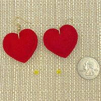 Patriotic USA Flag Themed Suede Heart Shaped Dangle Earrings (1.5x2in)