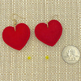Patriotic USA Flag Themed Suede Heart Shaped Dangle Earrings (1.5x2in)