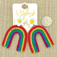 Rainbow Daisy Flower Seed Bead Earrings (2x2.75in)