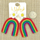 Rainbow Daisy Flower Seed Bead Earrings (2x2.75in)