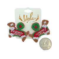 Naughty or Nice Dachshund Christmas Seed Bead Earrings - Beaded (2x1.5in)