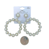 Pearl & Rhinestone Round Dangle 50mm Earrings in Silver or Gold (2x2.75in)