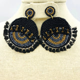 Evil Eye Tassel Seed Bead Earrings in Black or White (2.25x2.5in)