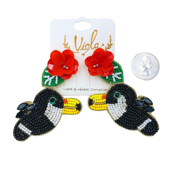 Toucan Bird Beaded Earrings (1.75x3in)