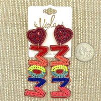 "MOM" Seed Bead Earrings (0.75x3in)