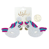 Unicorn Themed Beaded Earrings (2.9x2.5in)
