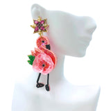 Pink Flamingo Seed Bead Earrings (1.75x3.75in)