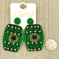 Saint Patrick's Day Themed Beer Barrel Beaded Earrings (1.5x2.5in)