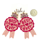 "Best Mom Ever" Ribbon Seed Bead Earrings - (3.25x2.0in)